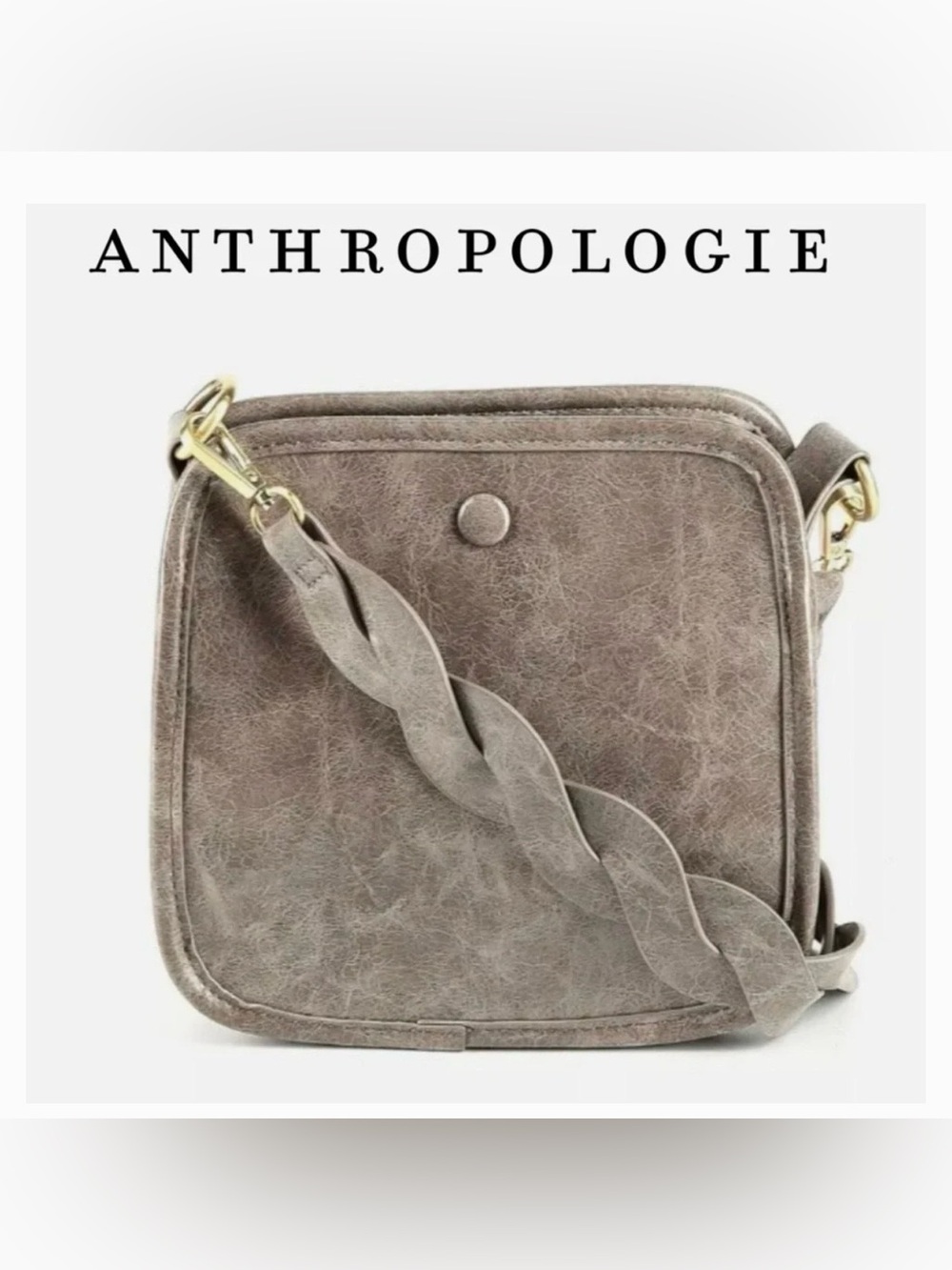 Anthropologie Gray Braided-Strap Square Crossbody Bag
